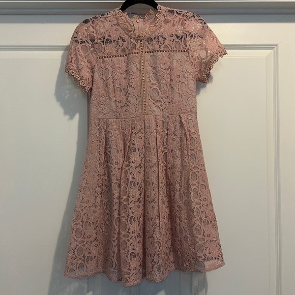 Nwt Seeya Pink Short Sleeve Lace Dress Size L